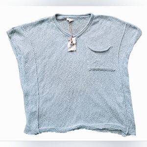 Easel Women's Light Blue Textured Knit Top With Slit Seams And Pocket Detail